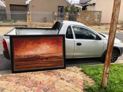INVESTMENT ART !! SA ARTIST GAVIN COLLINS (1971 - )MASSIVE FRAMED OIL ON CANVAS - WILDEBEEST RED SKY