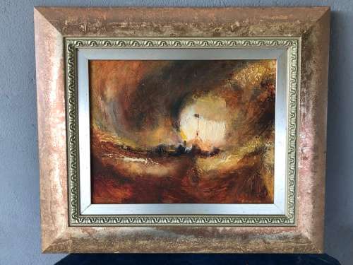 WOW !!! INTRIGUING OIL ON BOARD PAINTING - HEAVY SET GILT FRAME - UNSIGNED