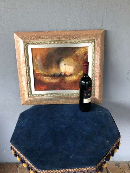 WOW !!! INTRIGUING OIL ON BOARD PAINTING - HEAVY SET GILT FRAME - UNSIGNED