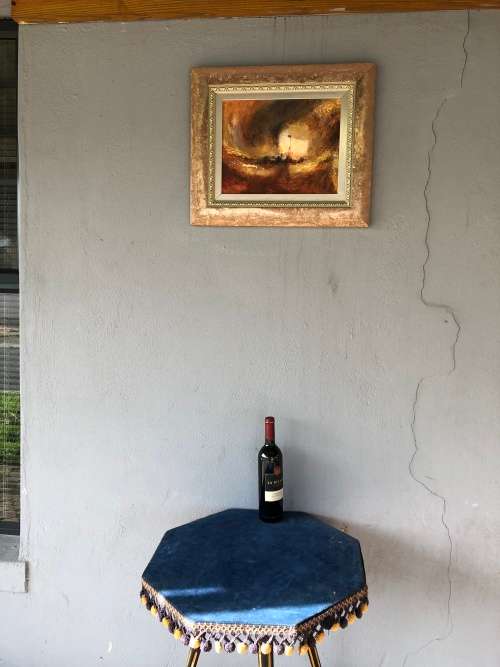 WOW !!! INTRIGUING OIL ON BOARD PAINTING - HEAVY SET GILT FRAME - UNSIGNED