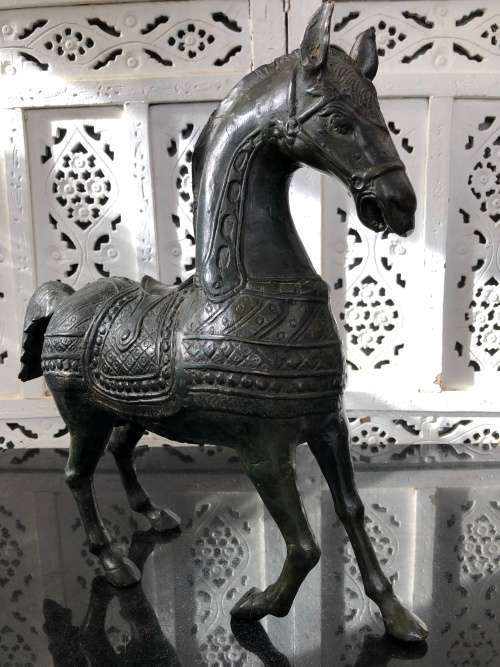 WOW !!! LARGE BRONZE SCULPTURE OF A CHINESE TANG STYLE STALLION - UNSIGNED