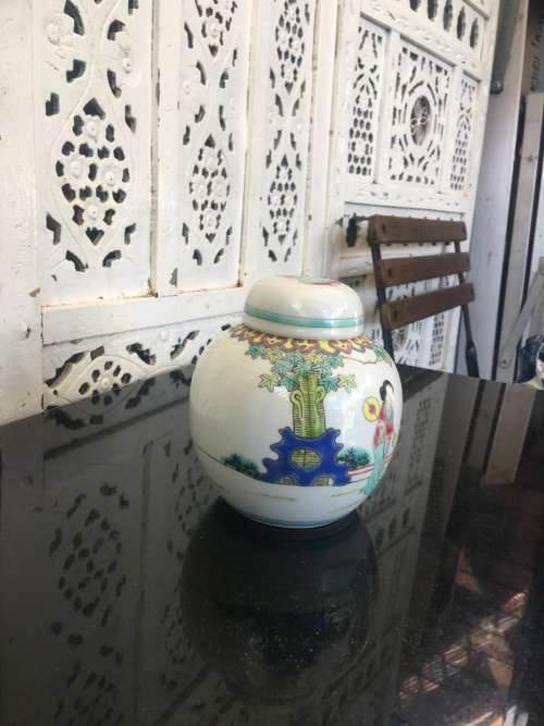 Chinese Zhongguo Jingdezhen Zhi c1970s mark- Famille Verte Children Playing 12 cm Lidded Ginger Jar