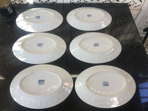 Vintage c1980s Chinese Rice Pattern Dragon Oval 23 cm Porcelain Plates x 6