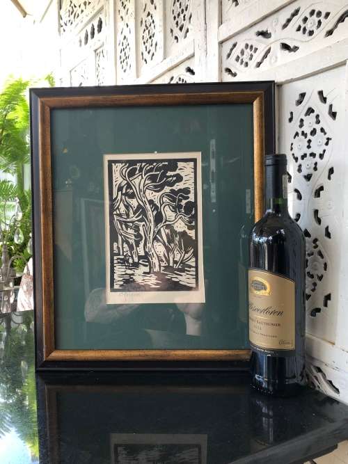 WOW !! RARE GREGOIRE BOONZAIER (1909 - 2005) LINOCUT OF TREES SIGNED - STUNNING FRAME