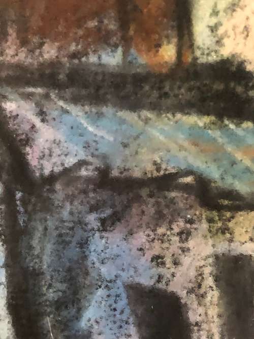 WOW !!! GIBSON MOKHACHANE (1941 -) SA ARTIST - TOWNSHIP SCENE MIXED MEDIA - READY TO HANG