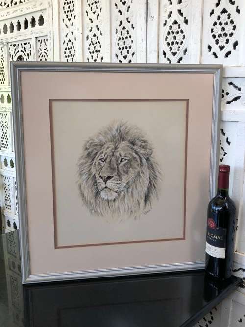 WOW !!! ABSOLUTELY STUNNING ORIGINAL MIXED MEDIA OF A LION BY FA BURNLEY DATED 1968