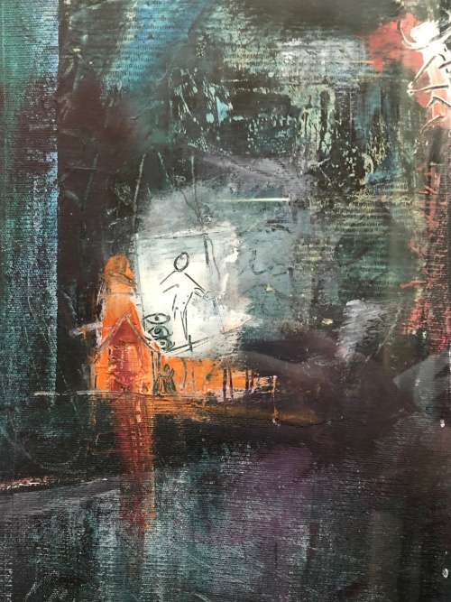 WOW !!! STUNNING ABSTRACT MIXED MEDIA BY R. BROWNE DATED 1996 - FRAMED READY TO HANG