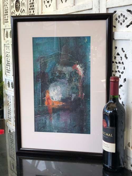 WOW !!! STUNNING ABSTRACT MIXED MEDIA BY R. BROWNE DATED 1996 - FRAMED READY TO HANG