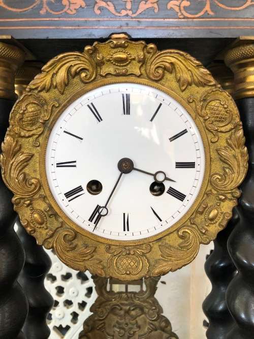 WOW !!! STUNNING PORTICO EBONISED MANTLE CLOCK - JAPY FRERES MOVEMENT DATED 1855 - WORKING 100%