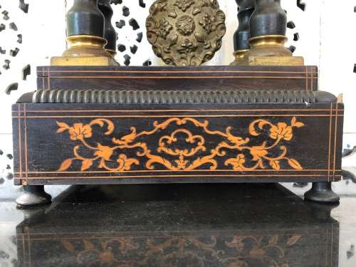 WOW !!! STUNNING PORTICO EBONISED MANTLE CLOCK - JAPY FRERES MOVEMENT DATED 1855 - WORKING 100%