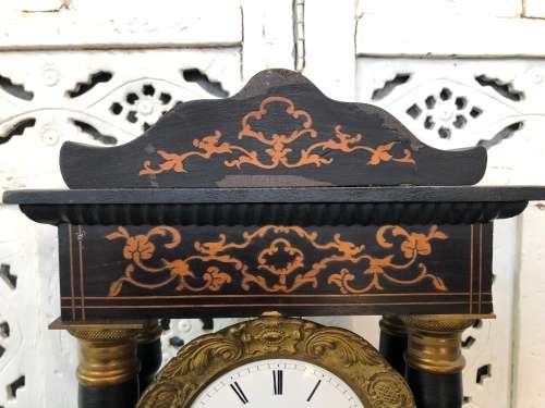 WOW !!! STUNNING PORTICO EBONISED MANTLE CLOCK - JAPY FRERES MOVEMENT DATED 1855 - WORKING 100%