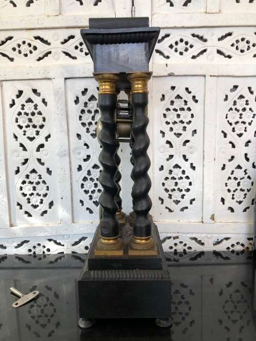 WOW !!! STUNNING PORTICO EBONISED MANTLE CLOCK - JAPY FRERES MOVEMENT DATED 1855 - WORKING 100%