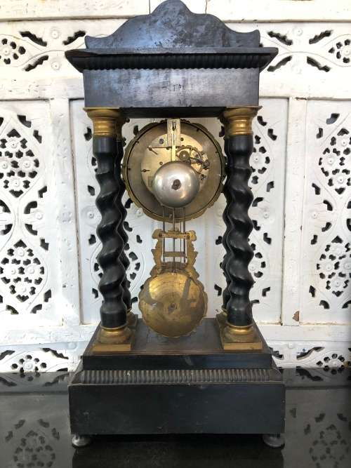 WOW !!! STUNNING PORTICO EBONISED MANTLE CLOCK - JAPY FRERES MOVEMENT DATED 1855 - WORKING 100%