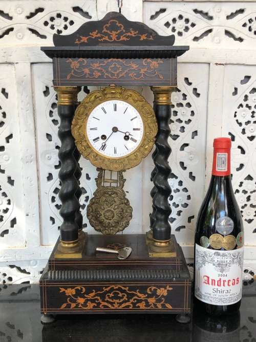 WOW !!! STUNNING PORTICO EBONISED MANTLE CLOCK - JAPY FRERES MOVEMENT DATED 1855 - WORKING 100%