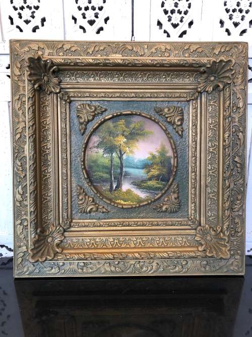 WHAT A STUNNER - GORGEOUS ANTIQUE WOODEN GILT PICTURE FRAME - BEAUTIFUL UNSIGNED OIL PAINTING