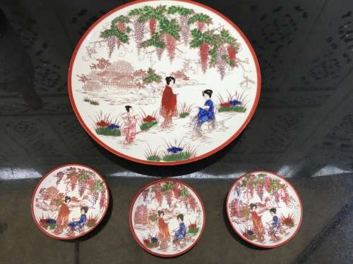 Beautiful Japanese c1930s  Nippon Tokusei marked Arita Imari Cake Plate 25 cm  & 3 small dishes