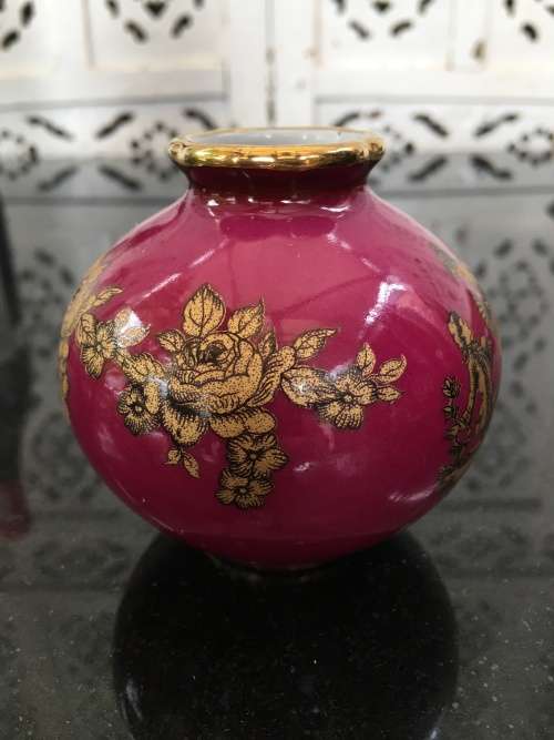 Rare Singer Limoges France Victorian Small Pink & Gold Bud Vase