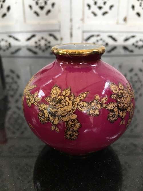 Rare Singer Limoges France Victorian Small Pink & Gold Bud Vase
