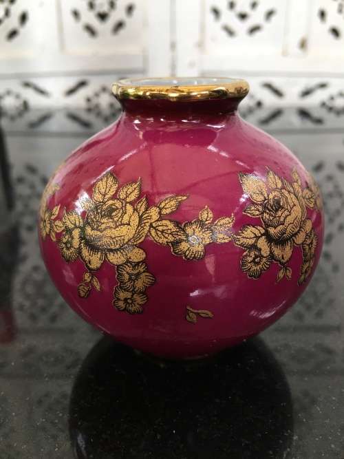 Rare Singer Limoges France Victorian Small Pink & Gold Bud Vase
