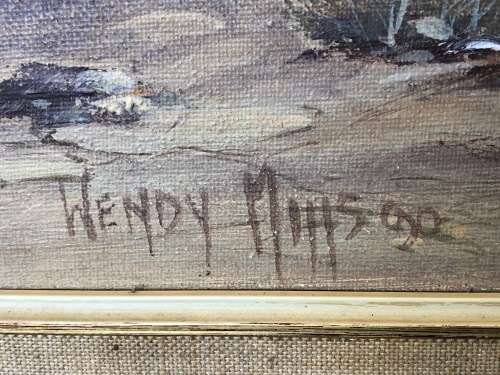 INVESTMENT ART !!! LISTED ARTIST WENDY MILLS - LARGE OIL ON CANVAS LANDSCAPE - FRAMED AND DATED 1990