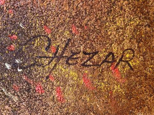 WOW !!! BORIS CHEZAR (1913 - 2008) - STUNNING MASSIVE FRAMED OIL AND SAND PAINTING