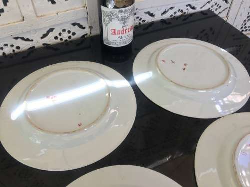 Lot of 4 Lovely Chinese Export Famille Rose Canton Porcelain 26 cm Qianlong Mark Plates .