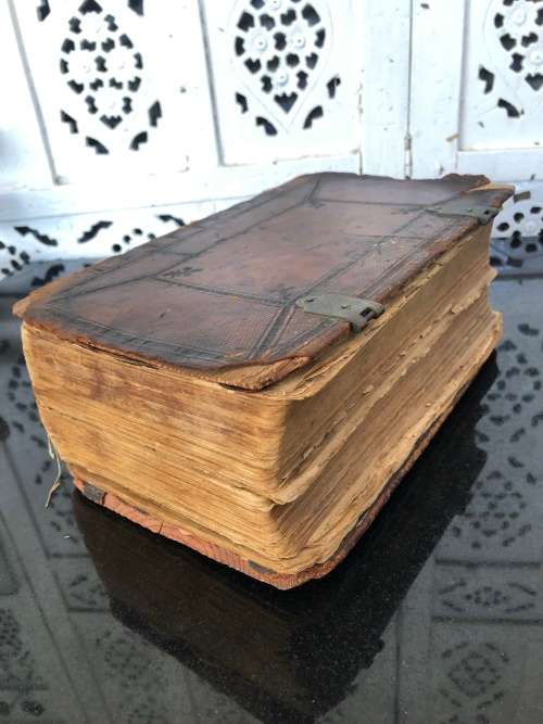 WOW !!! LEATHER BOUND - ANTIQUE DUTCH BIBLE BY JOHANNES ENSCHEDE & SONS c 1884