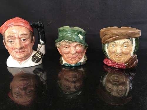 Lot Rare Royal Doulton  Relief Moulded Porcelain Jug & Ashtrays The Bootmaker, Paddy & Sairie Gamp