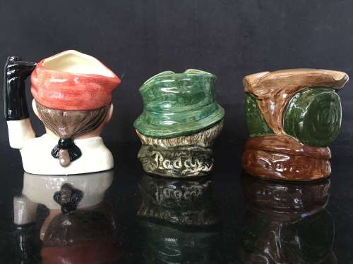 Lot Rare Royal Doulton  Relief Moulded Porcelain Jug & Ashtrays The Bootmaker, Paddy & Sairie Gamp