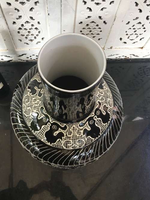 Wow!!! A Large Majestic Chinese Cizhou Noir Style Carved Bottle Vase with Markings on Base