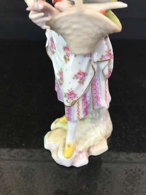 Rare Porcelain Maiden & Basket of Fish figurine by Choisy le Roi - Meissen Blue Swords marks