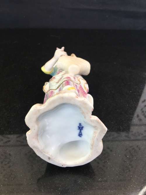 Rare Porcelain Maiden & Basket of Fish figurine by Choisy le Roi - Meissen Blue Swords marks