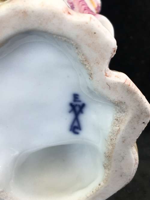 Rare Porcelain Maiden & Basket of Fish figurine by Choisy le Roi - Meissen Blue Swords marks