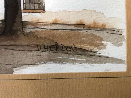 INVESTMENT ART !! DAVID WHEILDON OOSTHUIZEN (1946 - ) WATERCOLOR TITLED "DORP STREET STELLENBOSCH"