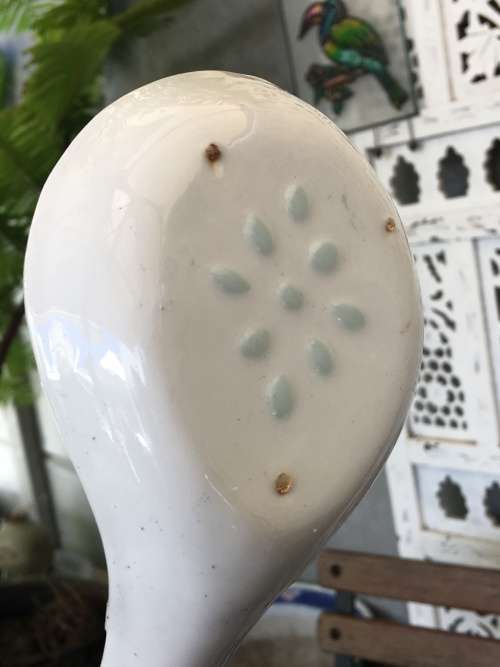 Old Chinese Rice Grain Pattern c1960s Decorated in HongKong marked Serving Spoon & 6 Std Size Spoons