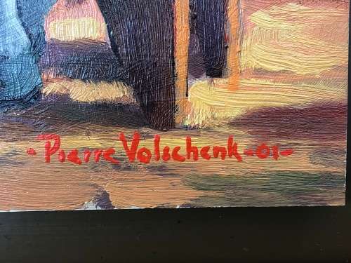 INVESTMENT ART !!!! PIERRE VOLSCHENK (1926 - ) FRAMED OIL ON BOARD TITLED "DRIE VROUENS" DATED 2001