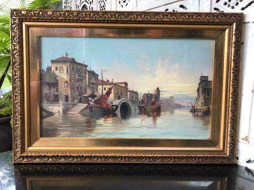 INVESTMENT !!! KARL KAUFMANN (1843-1901) AUSTRIAN ARTIST OIL ON CANVAS VENETIAN SCENE - GILT FRAMED