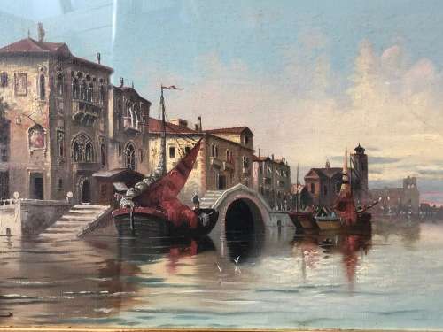 INVESTMENT !!! KARL KAUFMANN (1843-1901) AUSTRIAN ARTIST OIL ON CANVAS VENETIAN SCENE - GILT FRAMED