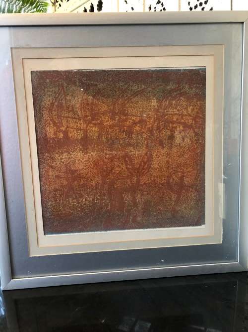 INVESTMENT ART !! CYNTHIA VILLET (1934 - 2018) SA 20th CENTURY FRAMED ABSTRACT MIXED MEDIA ON CANVAS
