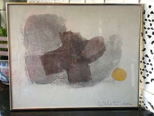 INVESTMENT ART !! CYNTHIA VILLET (1934 - 2018) SA 20th CENTURY FRAMED ABSTRACT MIXED MEDIA PAPER