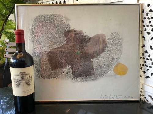 INVESTMENT ART !! CYNTHIA VILLET (1934 - 2018) SA 20th CENTURY FRAMED ABSTRACT MIXED MEDIA PAPER