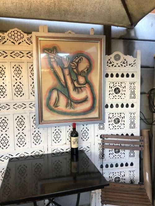 INVESTMENT ART !!! BILLY MOLOKENG (1949 -) HUGE MIXED MEDIA - TITLED "PENNY WHISTLER"