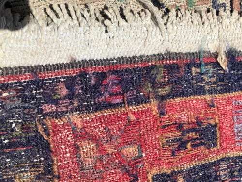 WHAT A BEAUTY - NICE WORN PURE WOOL HAND KNOTTED CROCHET SOUMAK TRIBAL PERSIAN CARPET 1900 X 1150mm