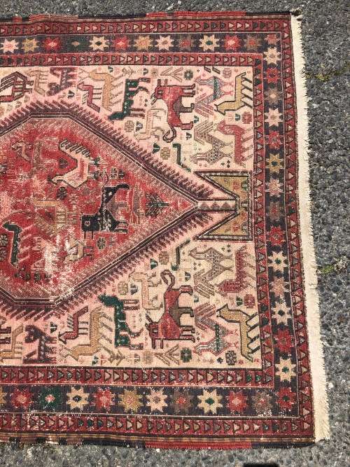WHAT A BEAUTY - NICE WORN PURE WOOL HAND KNOTTED CROCHET SOUMAK TRIBAL PERSIAN CARPET 2930 X 1110mm