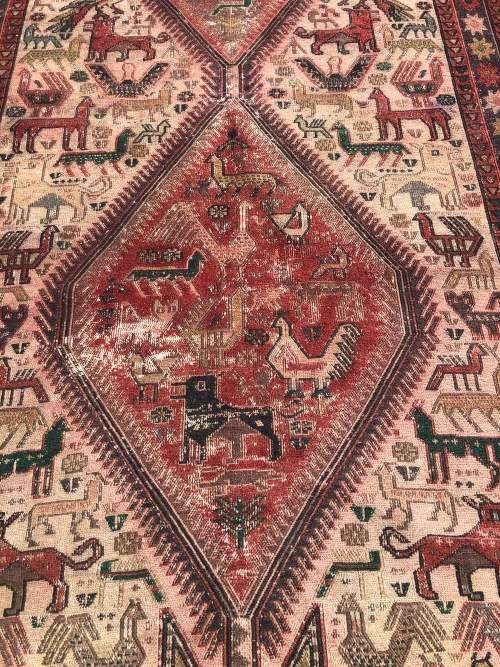 WHAT A BEAUTY - NICE WORN PURE WOOL HAND KNOTTED CROCHET SOUMAK TRIBAL PERSIAN CARPET 2930 X 1110mm