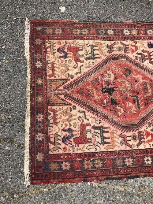 WHAT A BEAUTY - NICE WORN PURE WOOL HAND KNOTTED CROCHET SOUMAK TRIBAL PERSIAN CARPET 2930 X 1110mm