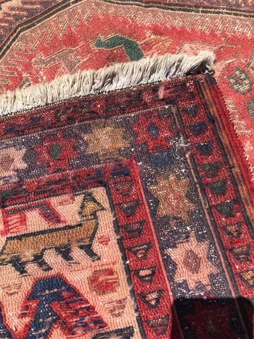 WHAT A BEAUTY - NICE WORN PURE WOOL HAND KNOTTED CROCHET SOUMAK TRIBAL PERSIAN CARPET 2930 X 1110mm