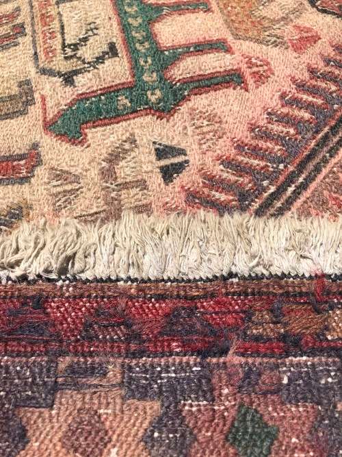 WHAT A BEAUTY - NICE WORN PURE WOOL HAND KNOTTED CROCHET SOUMAK TRIBAL PERSIAN CARPET 2930 X 1110mm