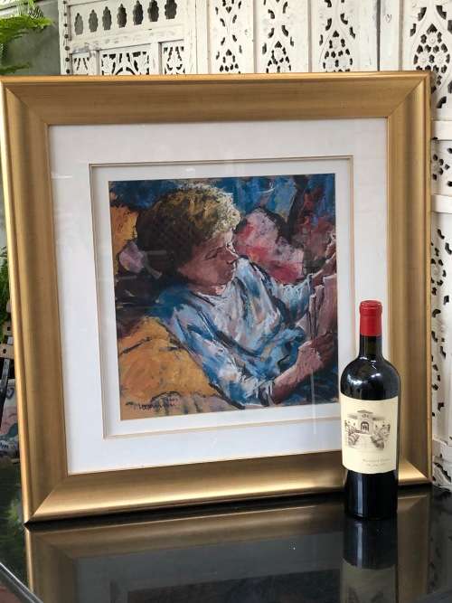 INVESTMENT ART !!! HENNIE NIEMANN (1941 -) SA ARTIST - FRAMED OIL AND PASTEL ON CARD - BOY READING