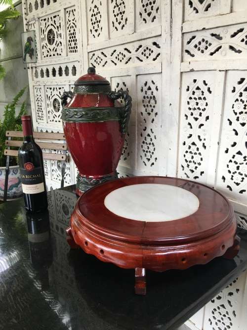 A  XX Large Rare Collectors Antique/Vintage Chinese Hand Carved Wood & Marble Display Stand